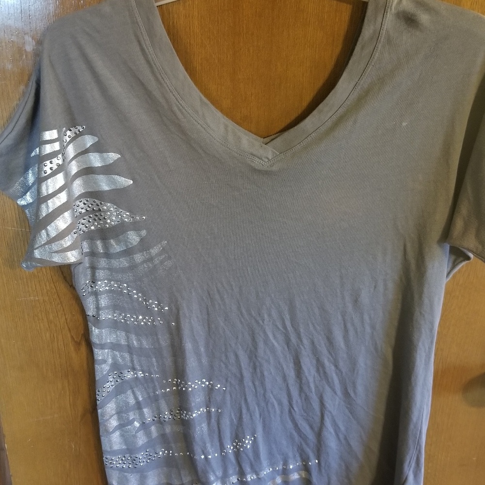 Womens Short Sleeve Batwing Zebra Accented Top